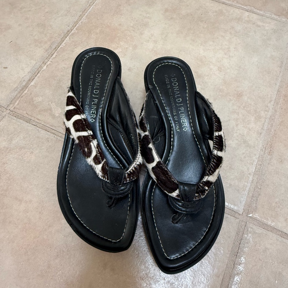 Donald J. Pliner Vintage Black and Animal Print Sandals